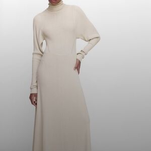 Zara Long Knit Dress High Neck LongSleeve Ecru